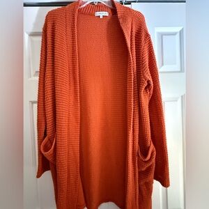 Cozy Orange Waffle Knit Cardigan